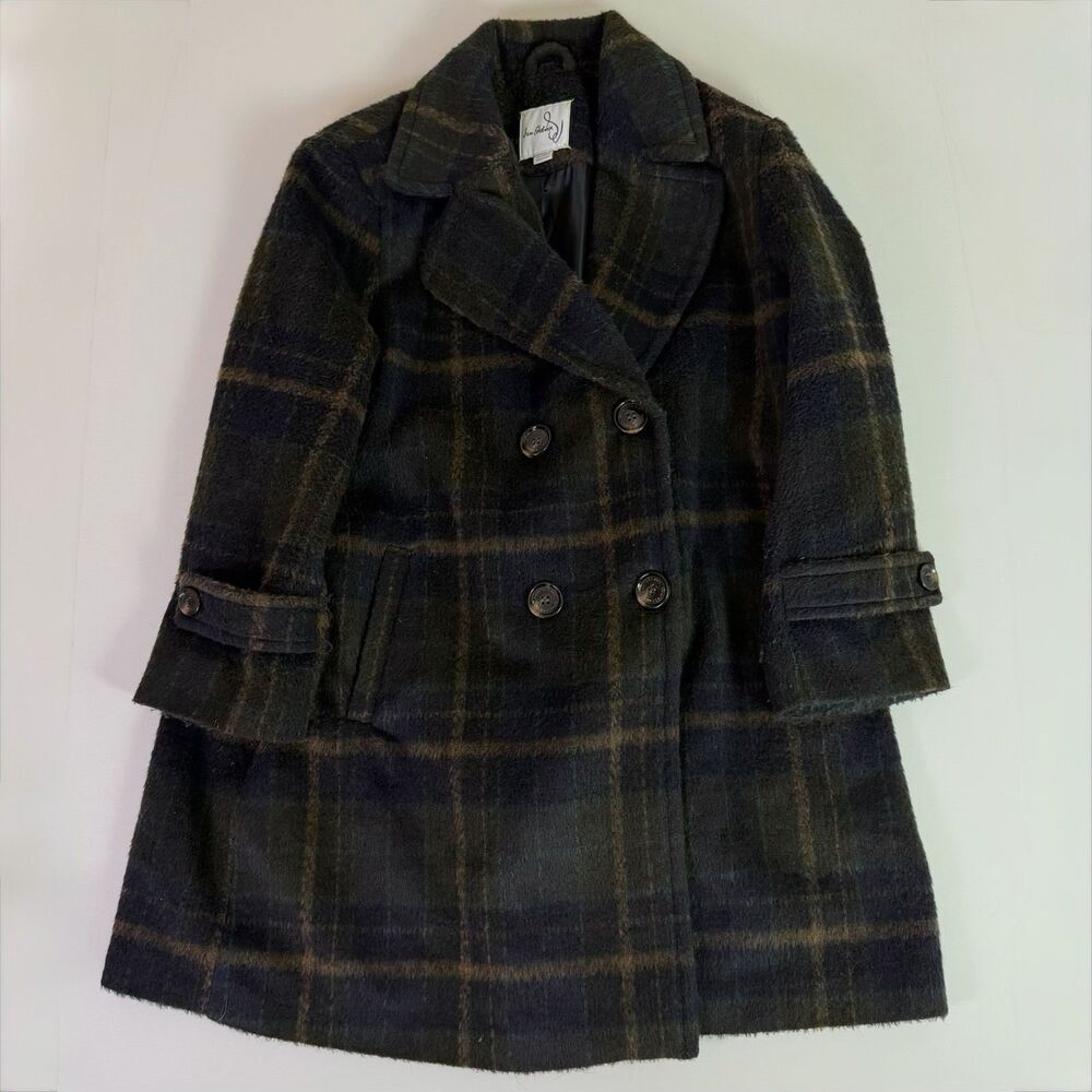 Sam Edelman Plaid Peacoat Womens XXL Double Breasted Dark Academia Preppy Gothic - Picture 5 of 16